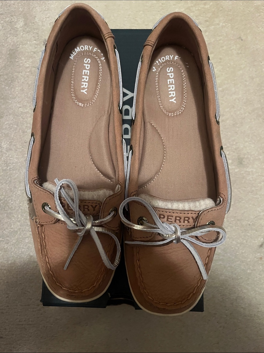 Sperry Women's Tan Leather Boat Shoes with White Laces
